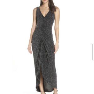 EUC Vince Camuto Ruched Glitter Black Evening Gown